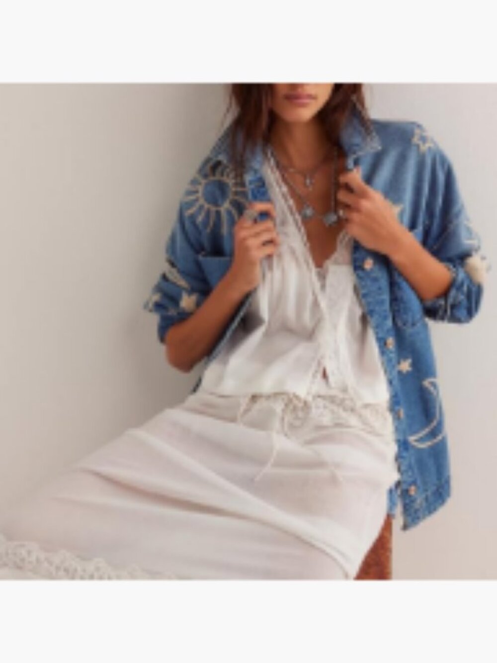 Oversized Denim Jacket with Embroidery, Loose Fit, 90% Cotton 10% Polyester - Picture 4 of 5